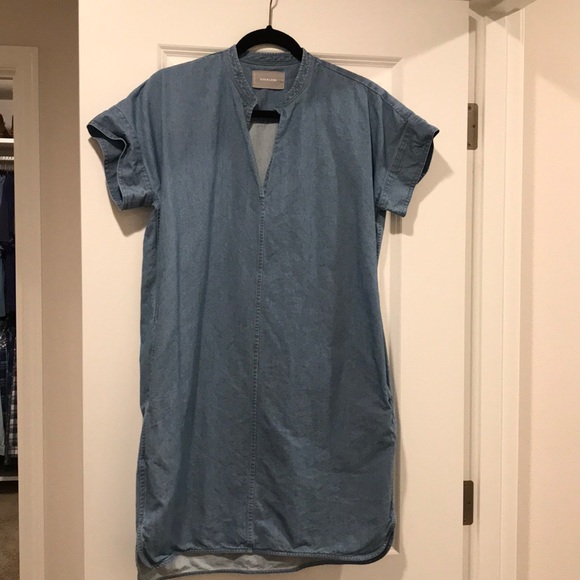everlane split neck jean dress